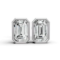1 CTW Emerald Cut Lab Grown Diamond Solitaire Earrings With Bezel Setting in 14K White Gold