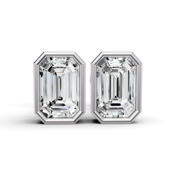 1 CTW Emerald Cut Lab Grown Diamond Solitaire Earrings With Bezel Setting in 14K White Gold