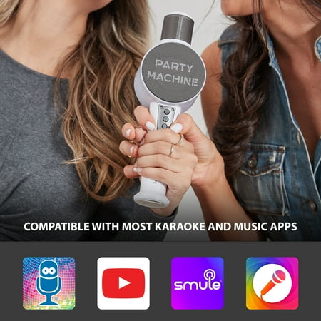 The Singing Machine Party Microphone Instrument with Bluetooth and Voice Changers, White