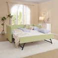 thumbnail image 2 of Bed Frames Cozy Gingham Daybed with Trundle Twin Size Sofa Bed No Box Spring Needed, with USB Port and Adorable Wave Shaped, Linen Fabric, Green,Adjustable Bed Base, 2 of 16