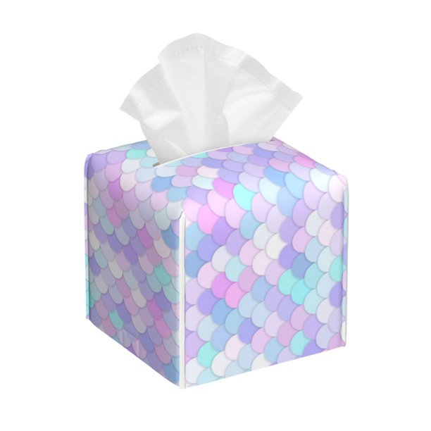 Balery Rainbow Scales Porta Pañuelos de Cuero con Estampado – Funda Moderna Cuadrada para Caja de Pañuelos, Dispensador 5x5x5''