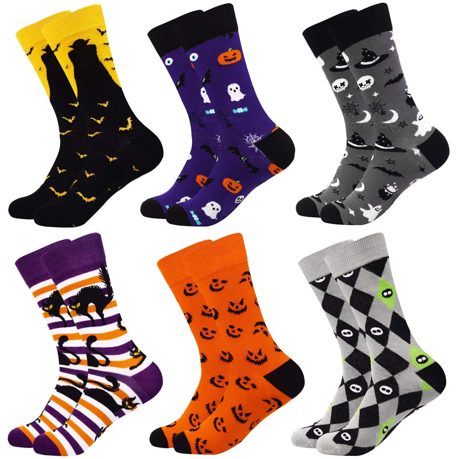 Funny Halloween Socks for Men Fun Crazy Crew Dress Socks 6 Pairs ...