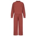 thumbnail image 4 of Womens Fall 2 Piece Lounge Outfits Solid Color Long Sleeve Crewneck Pullover with Pockets Wide Leg Pants Casual Sets Womens Clothes, 4 of 6