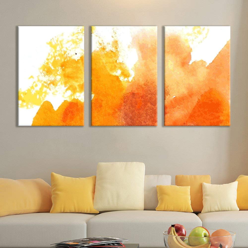 Wall26 3 Panel Canvas Wall Art Orange Colored Multi Splattered