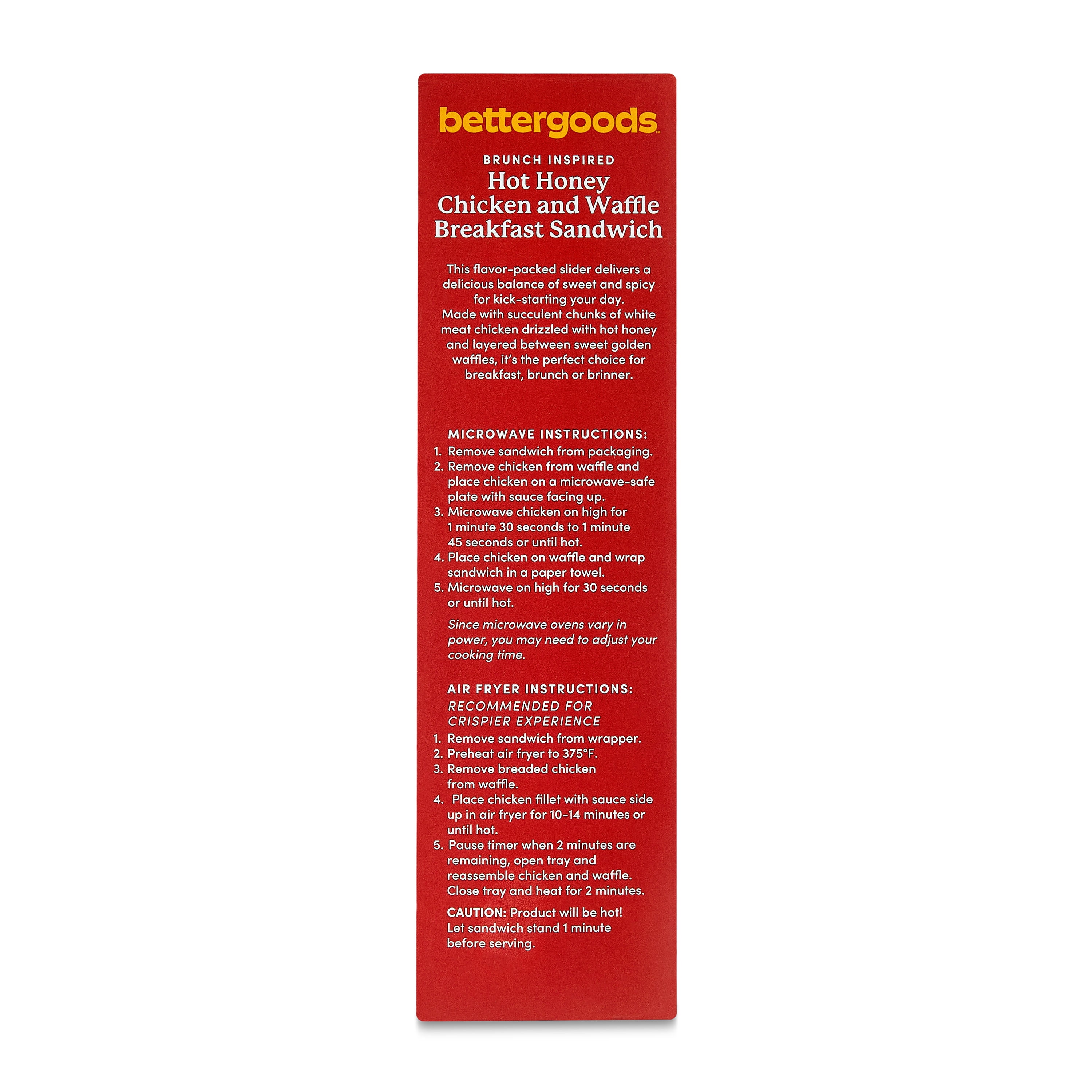 bettergoods Hot Honey Chicken and Waffle Breakfast Sandwich, 4.9 oz, 2 Count (Frozen)