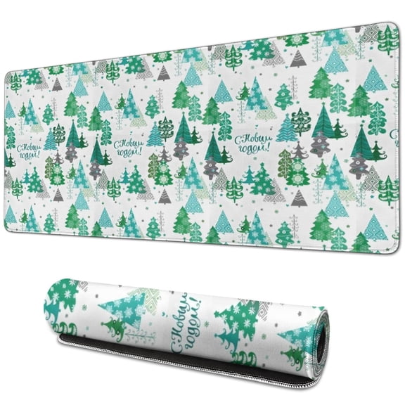 Long Mouse Pads for Desk,Green Christmas Tree and Text Pattern Desk Mats on Top Of Desks, Desk Mouse Pad Extra Large with 3mm Non-Slip Base and Stitched Edge for Gaming,Office,Work,Home 31.5x11.8in