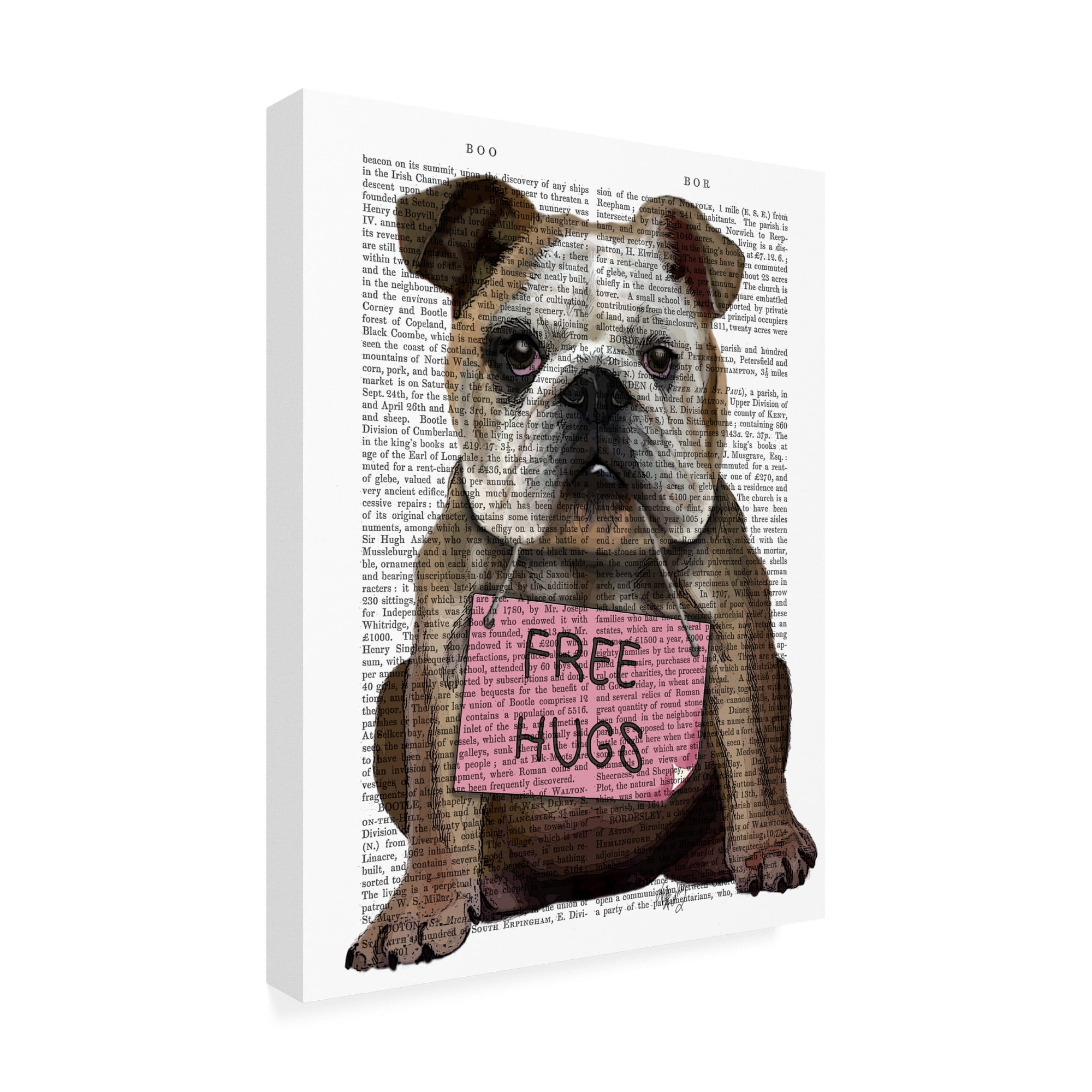 Trademark Fine Art 'Bulldog, Free Hugs' Canvas Art by Fab Funky