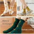 thumbnail image 5 of PIKADINGNIS Calf Socks 5 Pairs for Women 5-10 Cute Casual Chic Trendy Argyle Vintage Ankle Flower Print Cotton Breathable, 5 of 7