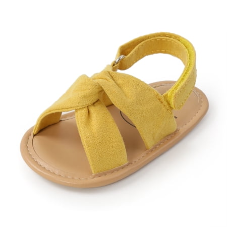 SOFMUO Baby Girls Sandals Soft Sole Infant Indoor Flat Newborn Slippers Toddler Summer Princess Dress Shoes (Yellow,12-18 Months)
