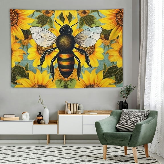PRATYUS  Hippie Bee Tapestry,60x40 Inch, Sunflower Watercolor Art Tapestries Wall Hanging for Children Bedroom Living Room Decor Party Banner 60x40in
