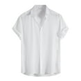 thumbnail image 2 of WREESH Men's Casual Dress Shirts with Button Down Turndown Button, Pockets, Short Sleeve Solid Print Cotton Plaid Top White, 2 of 6
