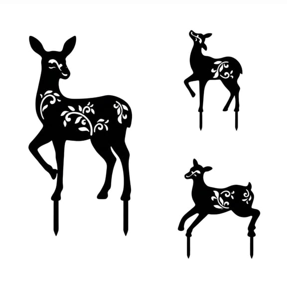 Garden Stake Decor 3 Piece Black Metal Deer Set for Outdoor Yard and Patio