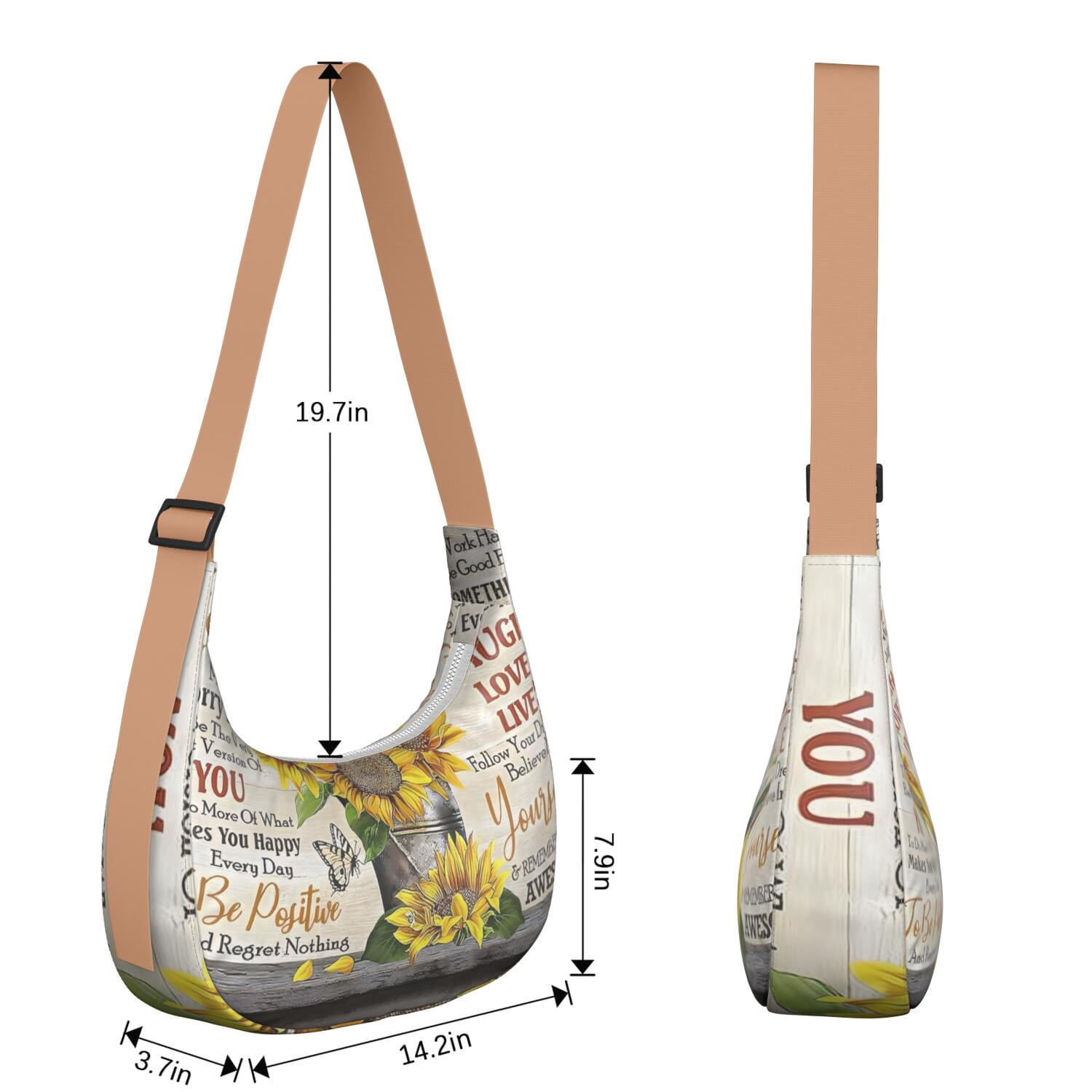 Casual Crossbody Purse for Women – Lightweight & Spacious, Boho Sunflower and Butterfly Floral Print, Rustic Vintage Country Style, Water-Resistant Durable Purse