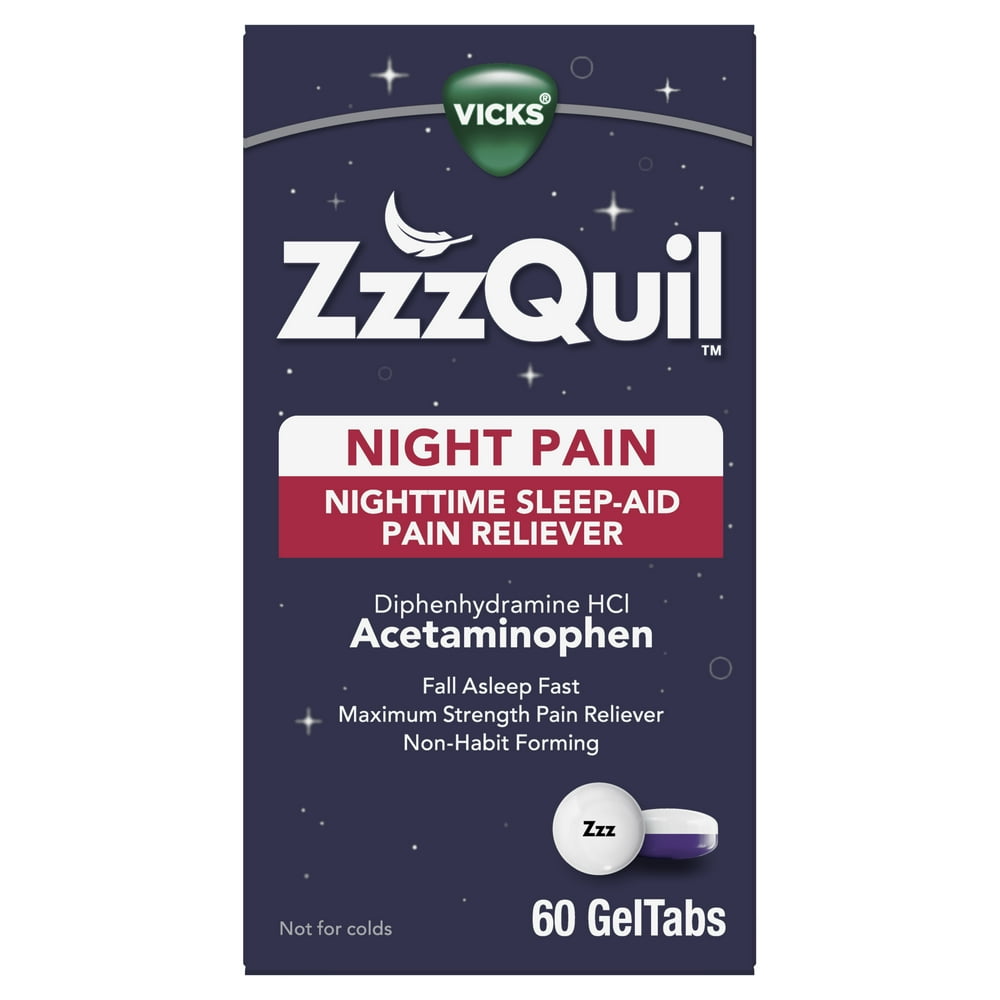 Vicks Zzzquil Nighttime Pain Reliever Sleep Aid Geltabs, 60 Ct