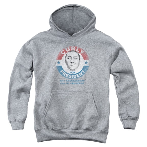 Three Stooges Curly For President Youth Pullover Hoodie Sweatshirt Heather