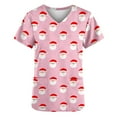 thumbnail image 5 of Women Christmas Scrub Tops Stretchy V-Neck Short Sleeve Cute Print Working Uniform Pull-On Tops with Pockets, S, 5 of 5