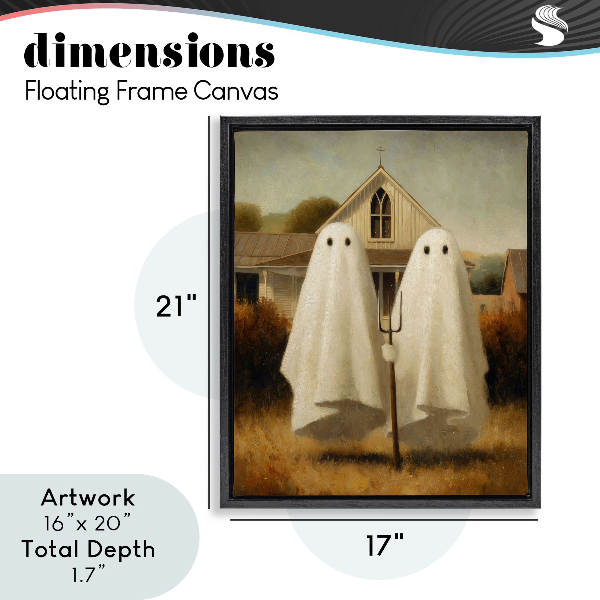 American Gothic Ghosts Black Framed Floater Canvas Wall Art, design by Arlington Prints