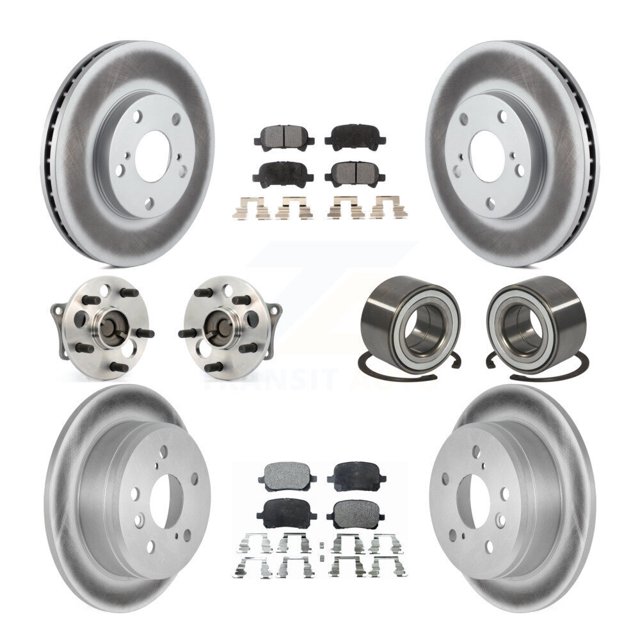 Transit Auto Front Rear Wheel Hub Bearings Assembly Coated Disc Brake Rotors and Semi-Metallic Pads Kit (10Pc) for Car Toyota Camry Solara - Left Right Side (Driver Passenger) KBB-107702