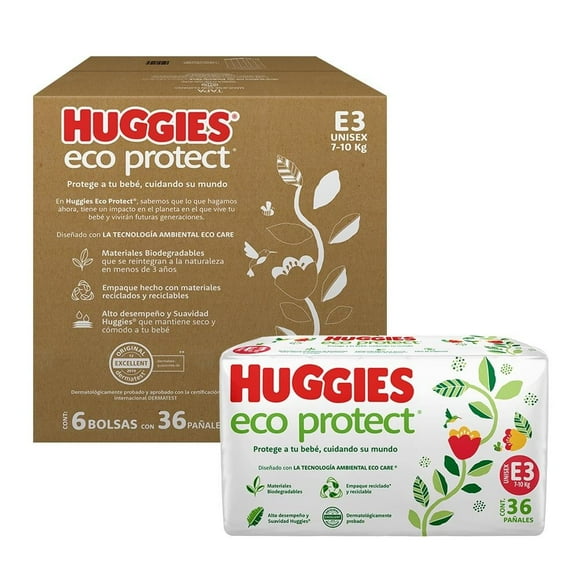 Pañal Huggies Eco Protect etapa 3 unisex 216 piezas
