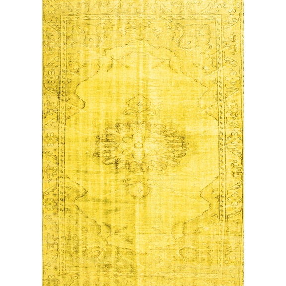 Ahgly Company Machine Washable Indoor Rectangle Persian Yellow Traditional Area Rugs, 5' x 7'