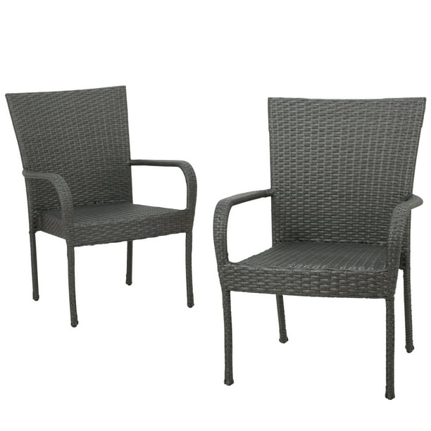 Noble House Dior Outdoor Dining Chair, Cliff Grey Wicker Outdoor Dining Chair