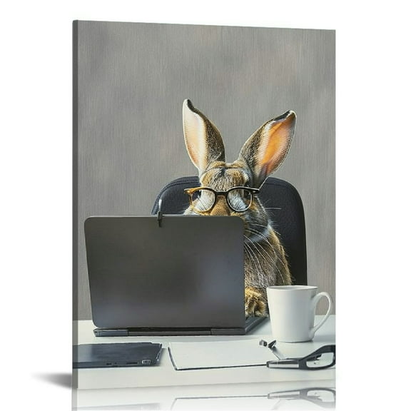 COMIO Framed Canvas Wall Art , Whimsical Rabbit Animal Art for Office