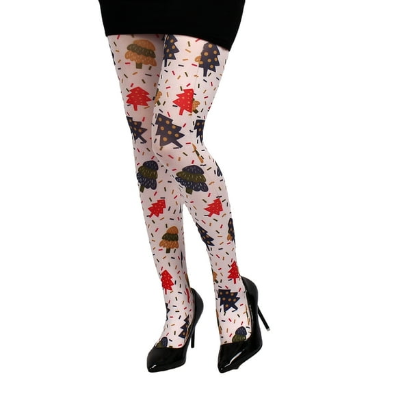Women's Christmas Tree Pattern Opaque Tights Holiday Silk Pantyhose Stockings