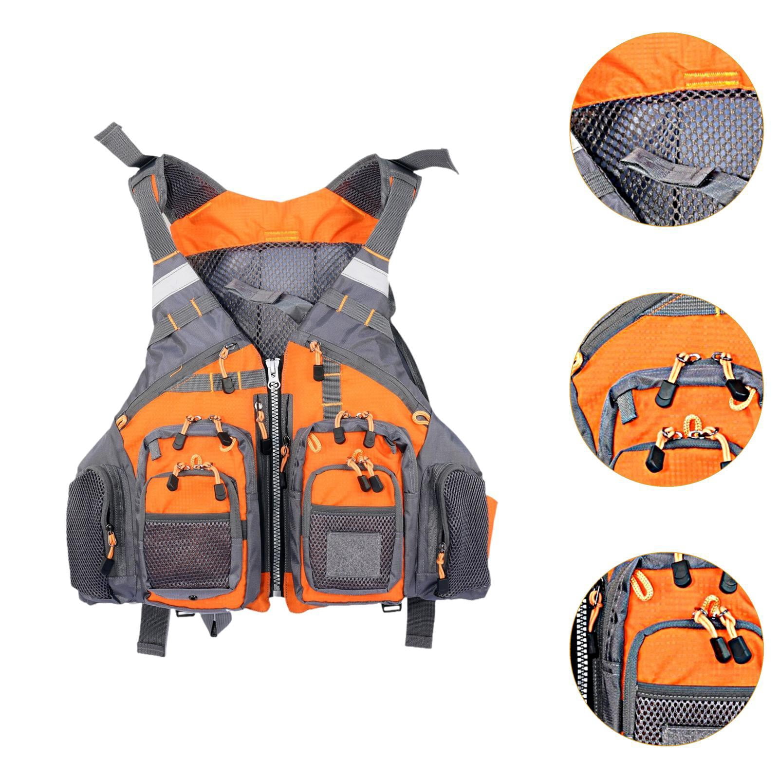 DimyFew Fishing Vest Life Vest Adjustable Size Reflective Multipurpose Comfortable Multi Orange