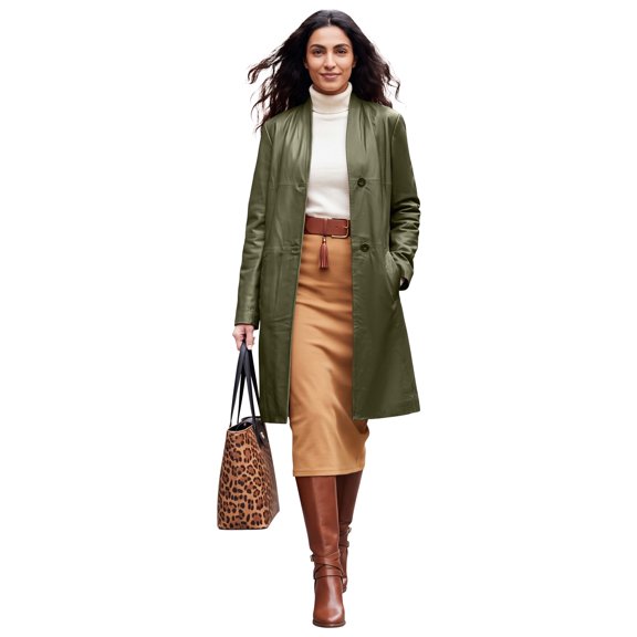 Jessica London Women's Plus Size Leather Swing Coat