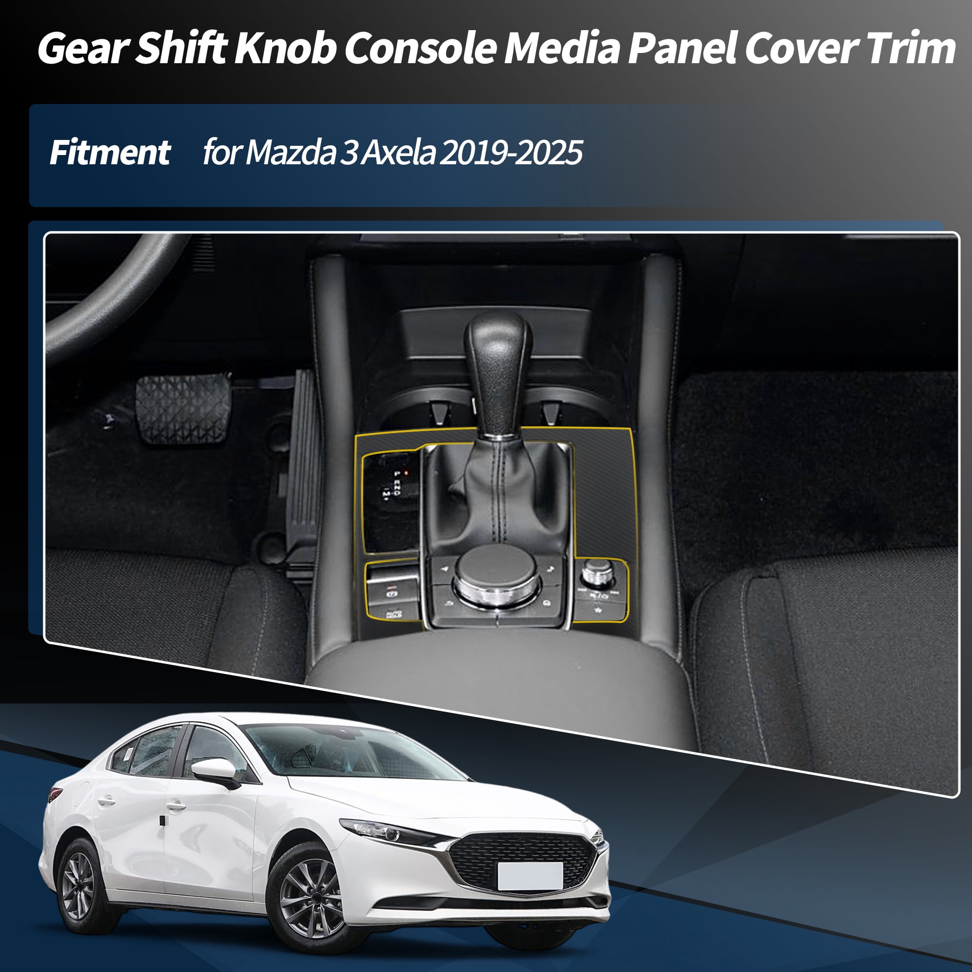Unique Bargains Gear Shift Knob Console Media Panel Cover Trim for Mazda 3 Axela 2019-2025 Interior Center Console Gear Shift Panel Cover Trim Black Carbon Fiber
