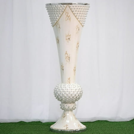 Balsacircle White 43 Tall Mirror Mosaic Pearl Trumpet Floor Vase Wedding Party Centerpiece Event Home Decorations Supplies