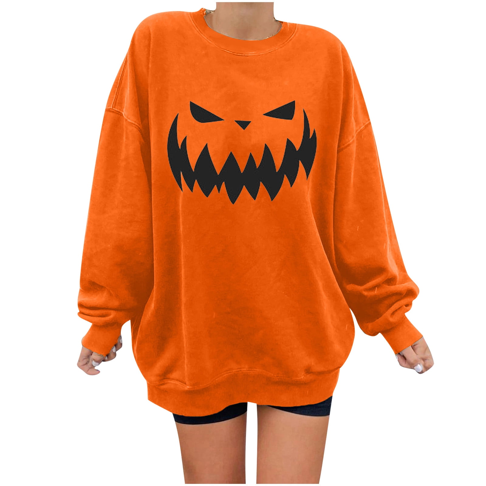 Whblf Womens Halloween Pumpkin Baggy Tshirt Halloween Shirts for Women Pumpkin Face Oversized Shirt Halloween Party Outfit Cute Holiday Gifts for Her Walmart