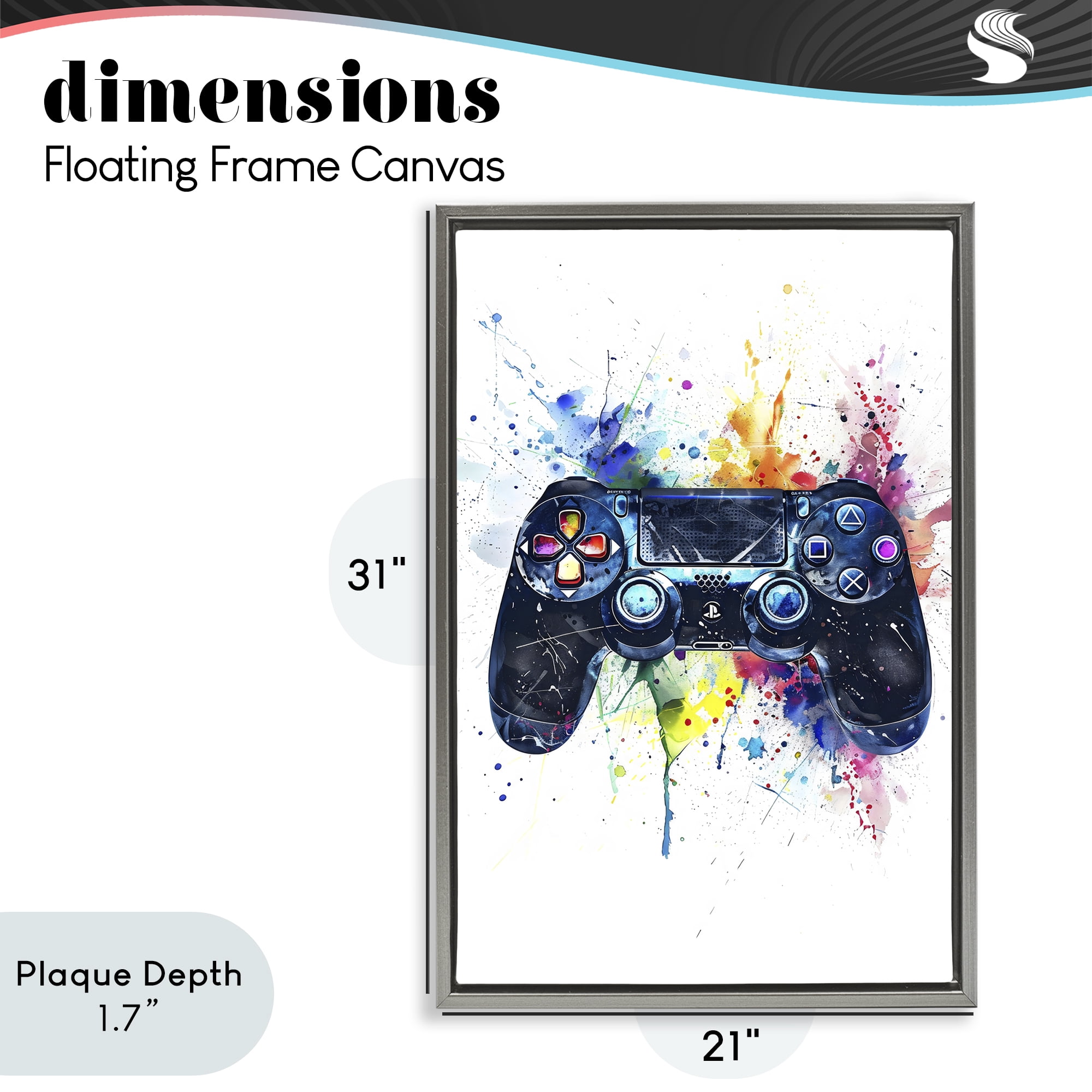 Stupell Industries Colorful Gaming Controller Splatter Gray Framed Floater Canvas Wall Art, design by Creative Studio