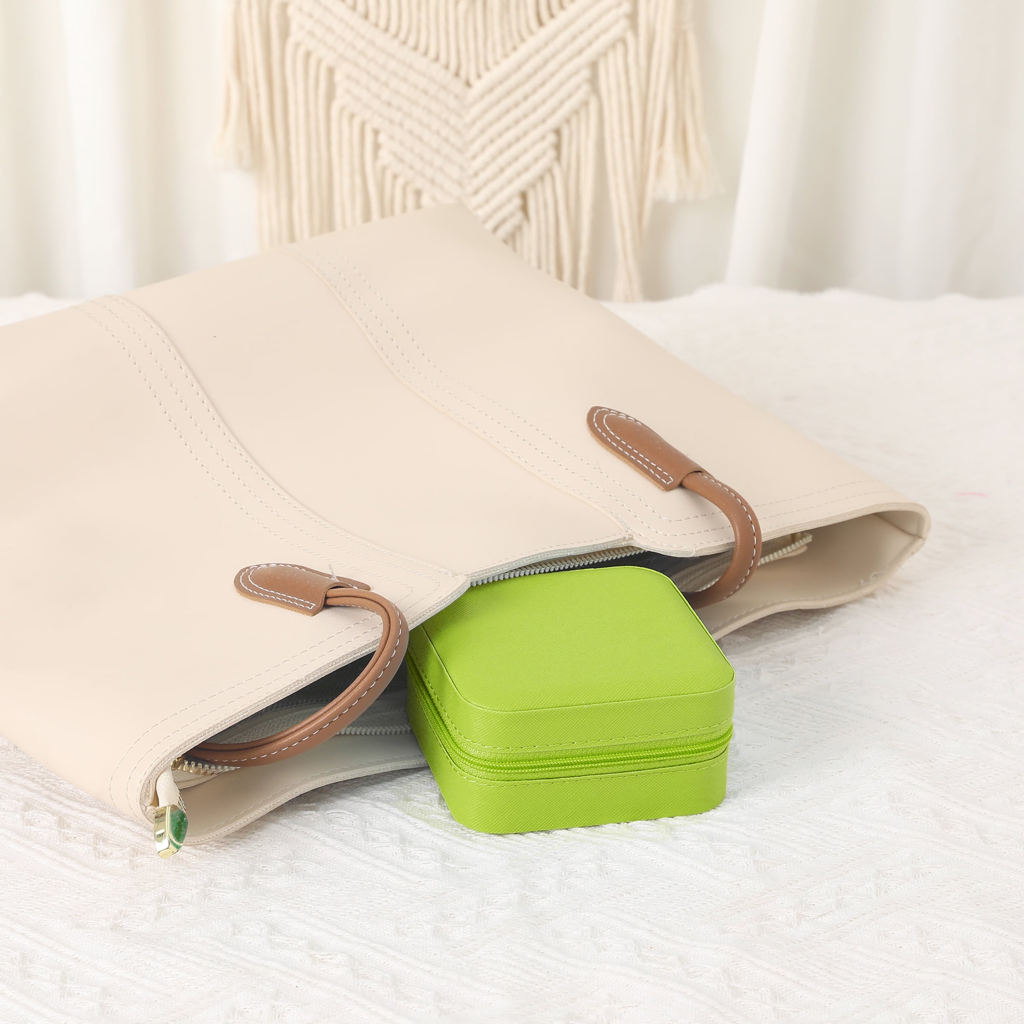 Unique Bargains Mini Travel Jewelry Box with Mirror Green