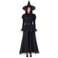 thumbnail image 2 of Vestido de manga larga con encaje de color liso para mujer, conjunto de sombrero y cinturón para Halloween, vestido de cosplay de poliéster para mujer, 2 of 9