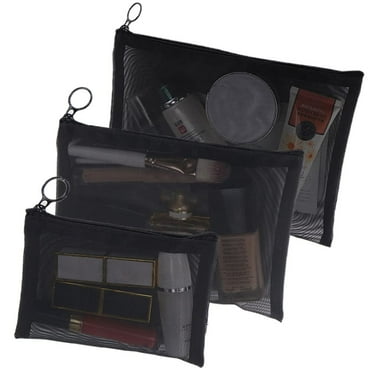 GASTROPOD 3 Pcs Make Up Bag,Soft Mesh Material Cosmetic Bag,Multifunctional Travel Toiletry Bag for Women，Black