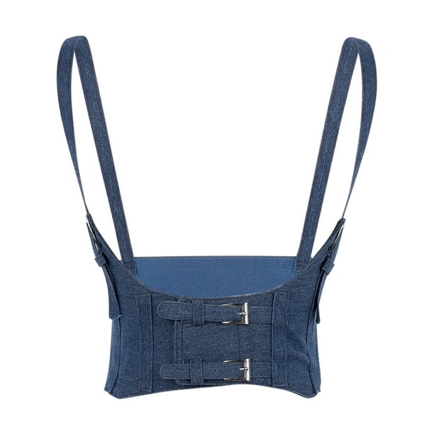 Cinturón elástico ancho para mujeres INSPIRE CHIC, cinturones de corsé steampunk de imitación cuero/denim para vestido, pequeño, denim azul oscuro