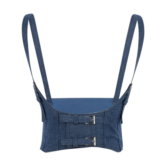 Cinturón elástico ancho para mujeres INSPIRE CHIC, cinturones de corsé steampunk de imitación cuero/denim para vestido, pequeño, denim azul oscuro
