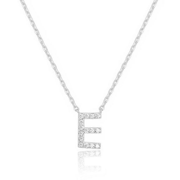 Bonjour Jewelers 14k White Gold Created Diamond Initial E Letter Pendant Necklace Plated