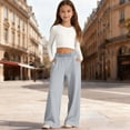 thumbnail image 2 of KPOPLK Girls Cotton Pants Drawstring Causal Solid Pants for Girls Pockets Lightweight Running Joggers 3-18 Years Grey Size 5-6 Years, 2 of 4