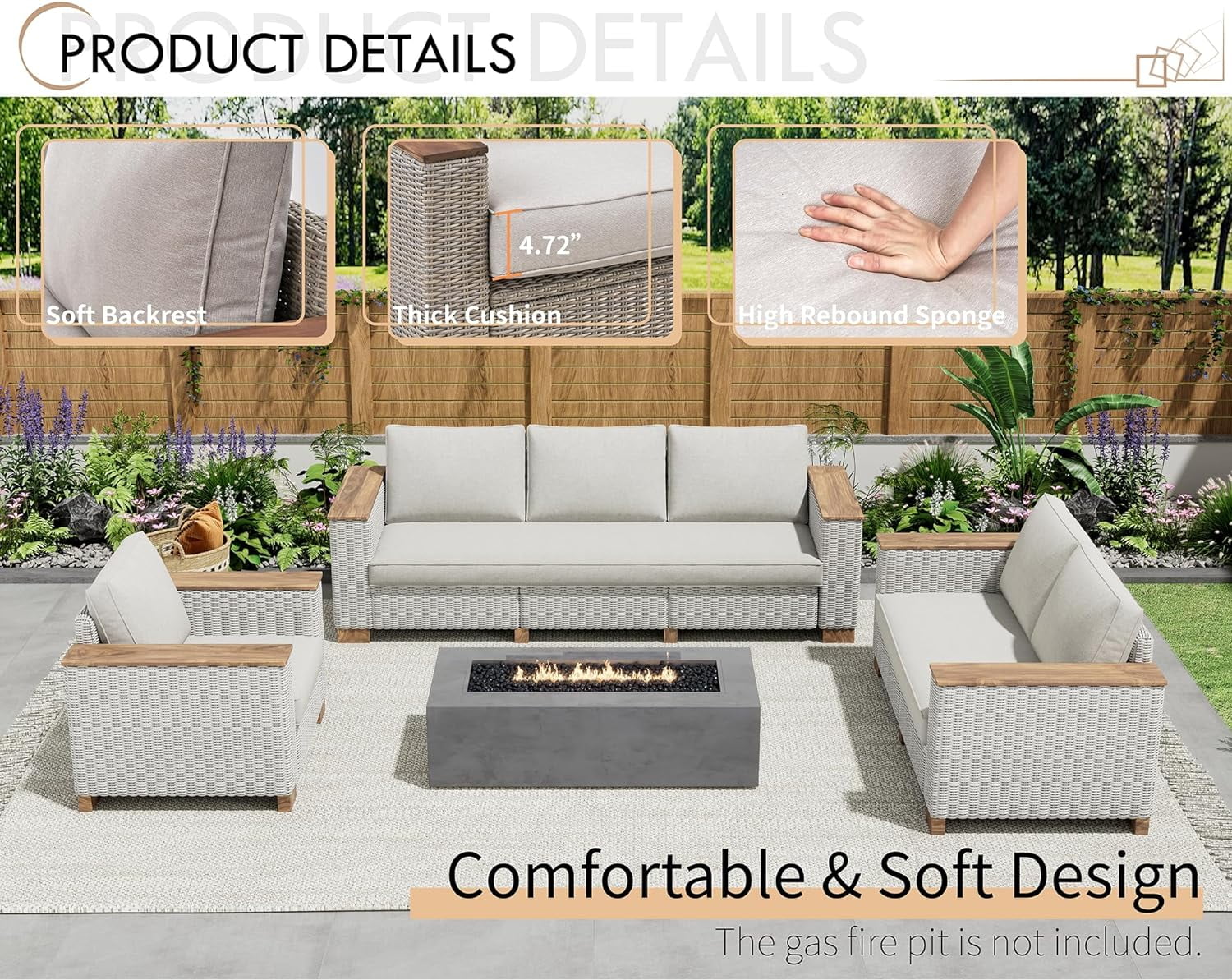 Jocisland Patio Furniture Set, 4 Piece Modular Rattan Outdoor Sectional Set with Washable Cushions, 2 Loveseats for Lawn Deck Backyard Garden, Beige