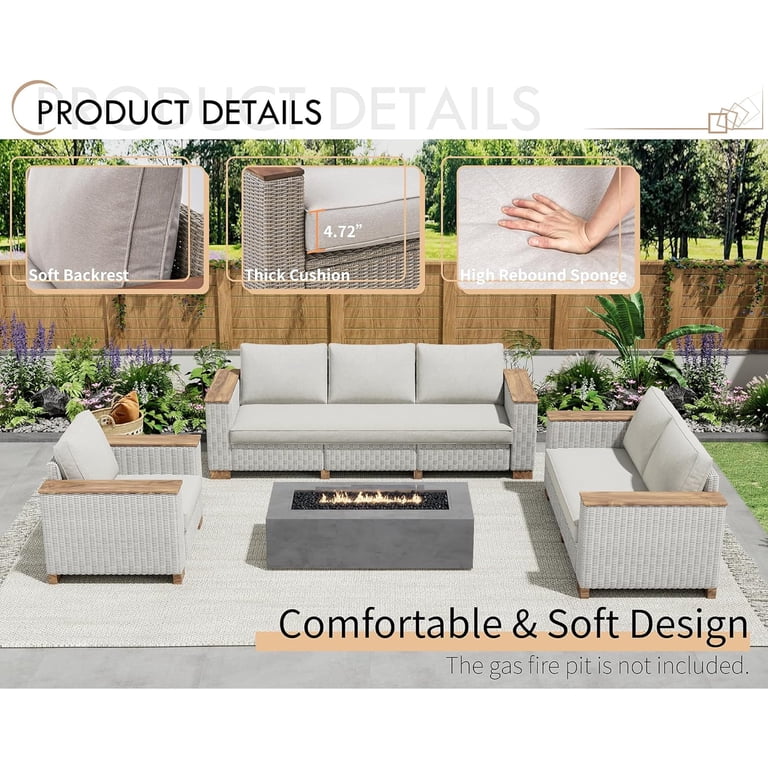 5-Piece Wicker Patio Furniture Set - Modular Outdoor Sectional Sofa With Thick Cushions & Coffee Table, Beige