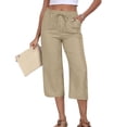 thumbnail image 4 of JUSLIO Womens Linen with Pockets Loose, Solid Drawstring Casual Everyday Slim Straight Capris, 4 of 9