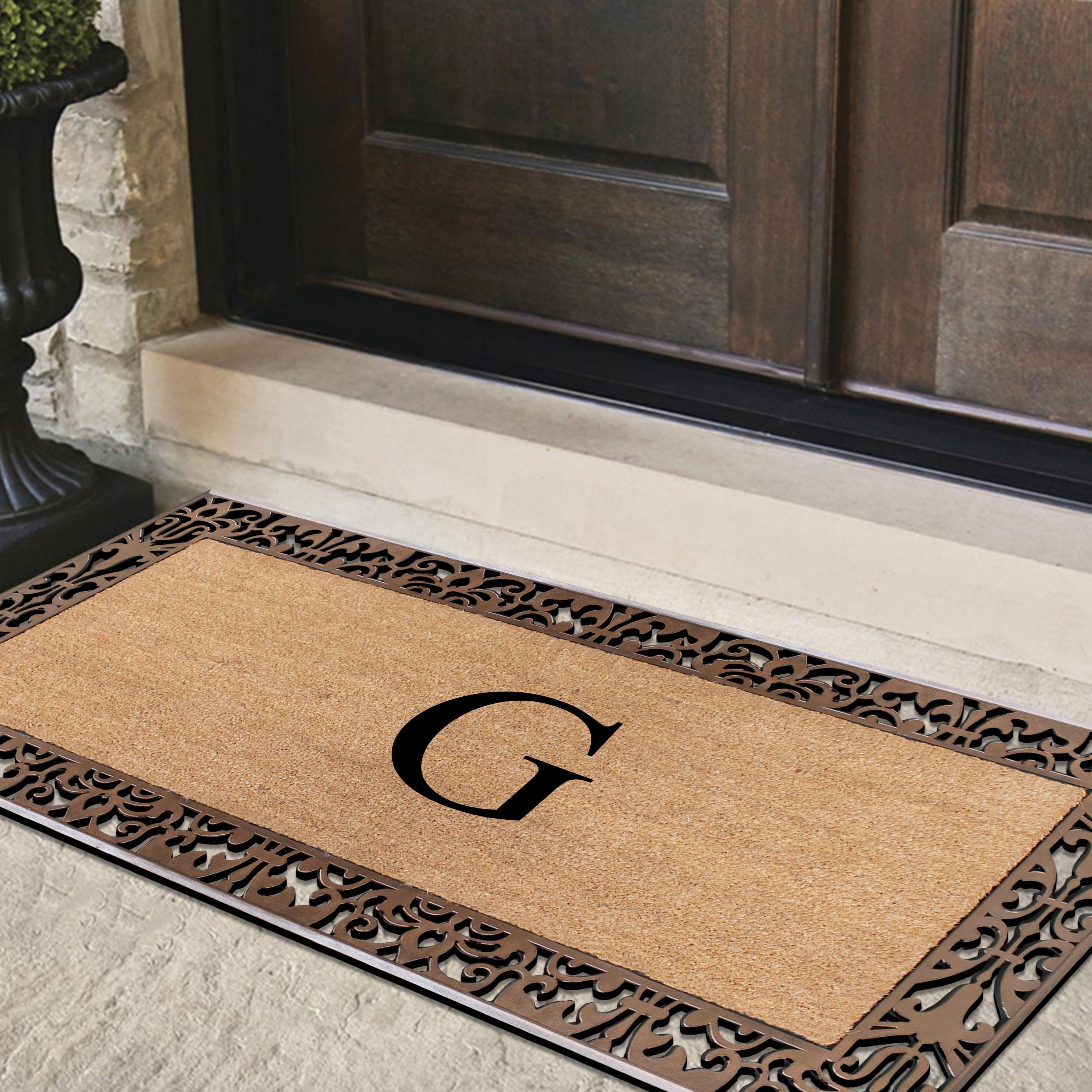 A1HC Natural Coir and Rubber Paisley Monogrammed Doormat, 30"x60", Heavy Duty Outdoor Front Door Mat, Durable Easy-Clean Bronze Rug