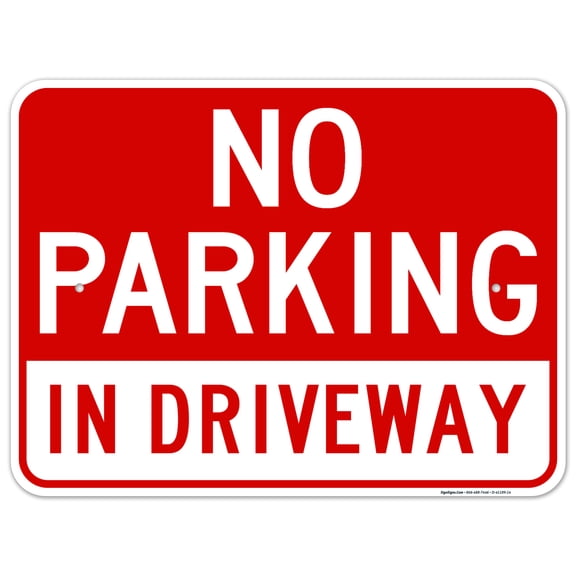 In Driveway With No Parking Header Sign, 18x24 Aluminum