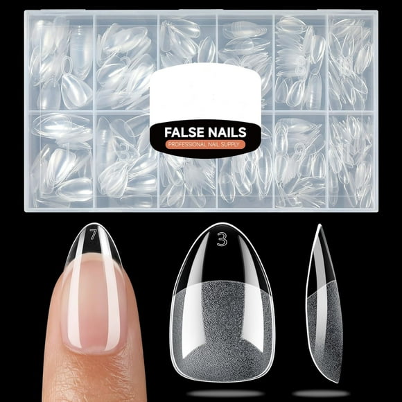 504pcs Short Almond Nail Tips, Soft Gel Acrylic Fake Nails Soft Gel X Nail Tips, Full Cover Pre-Shaped Matte Clear Press on Nails for Extension, 12 Sizes