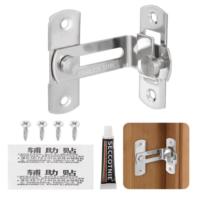 Uxcell Candado de puerta de granero, (3 pulgadas, plata) (1 juego), candado de seguridad de gancho de puerta deslizante de 90 grados