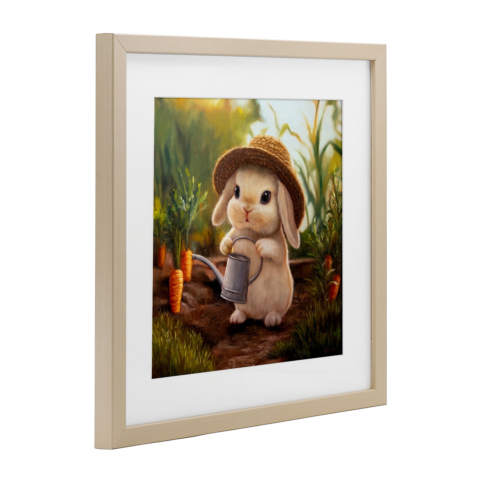 Stupell Industries Bunny with Carrot Garden Birch Framed Print Under Glass, design by Lucia Heffernan