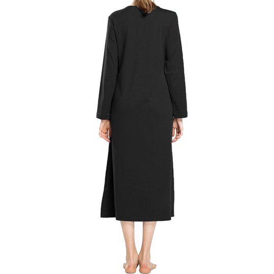 Kojooin Cotton Knit Long Sleeve Nightgown For Women, Henley Full