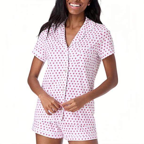 Pj Lounge Set Y2k Loungewear Pjs Conjunto Pijamas para Mujer 2 Piezas Mono Manga Corta Con Botones Regalo Navidad Y Acción Gracias